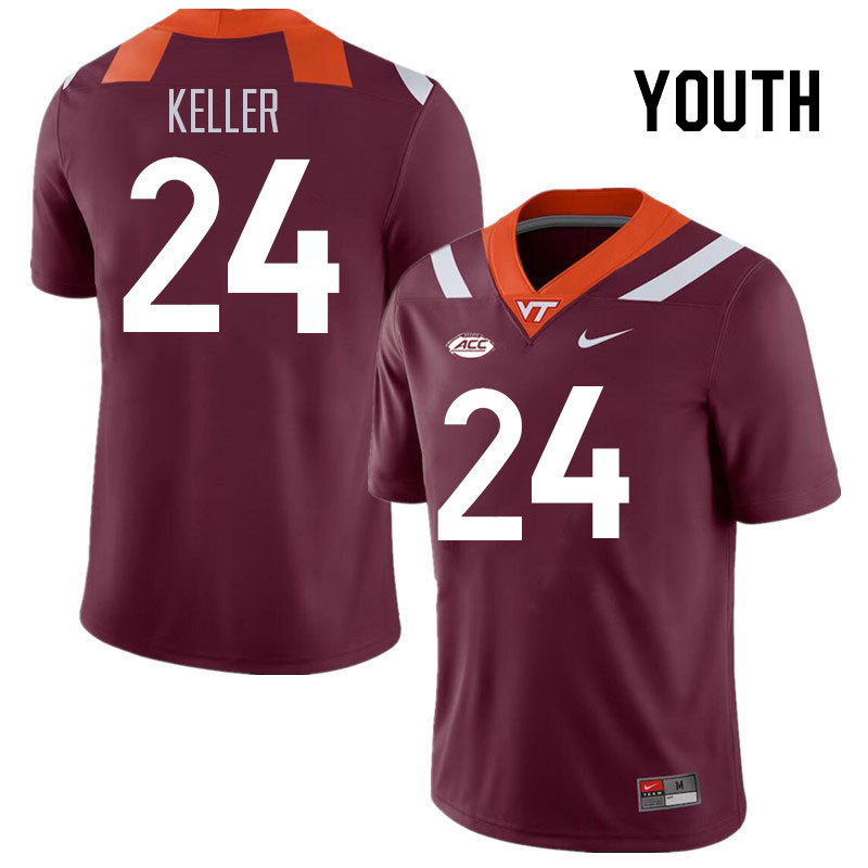 Youth #24 Jaden Keller Virginia Tech Hokies College Football Jerseys Stitched Sale-Maroon - Click Image to Close